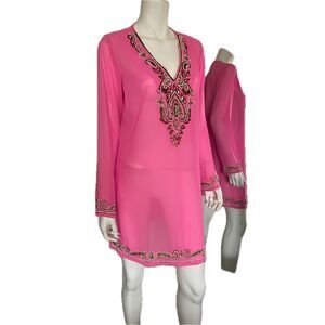 MIX NOUVEAU Pink Beaded Sheer Cover-Up, Size Small